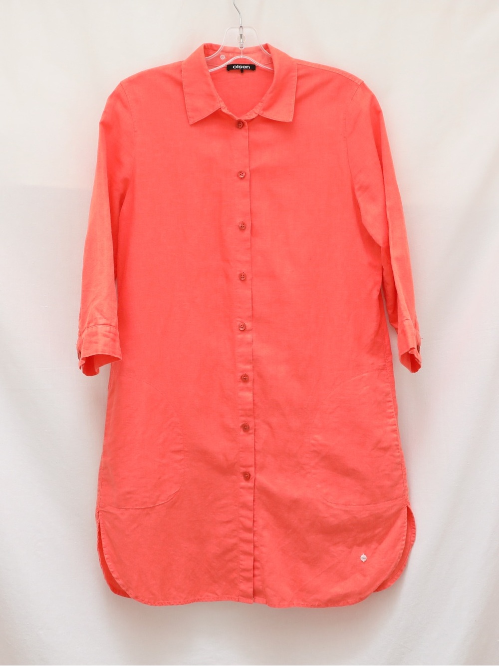 NWOT Olsen Women's 3/4 Sleeve Linen Cotton Blend Shirt Dress Coral 36 S Resort